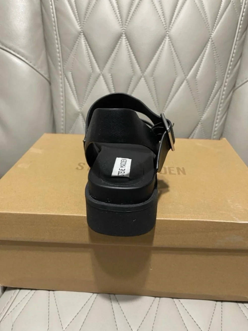 Steve Madden Rileey Black Platform Ankle-Strap Sandals